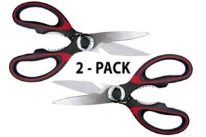 kitchen shears, chef scissors, poultry shears, meat shears, kitchen scissors with premium stainless steel blades & sure-grip ergonomic handles (red 2-pack)