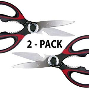 Kitchen Shears, Chef Scissors, Poultry Shears, Meat Shears, Kitchen Scissors with Premium Stainless Steel Blades & Sure-Grip Ergonomic Handles (Red 2-Pack)