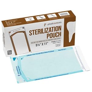 200 5.25 x 10 self-sterilization pouches for cleaning tools, autoclave sterilizer bags for dental offices, pouch for dentist tools, 200 pouches, 1 box of paper blue film