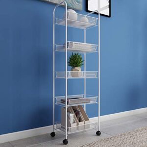 5-Tiered Narrow Rolling Storage Shelves - Mobile Space Saving Utility Organizer Cart for Kitchen, Bathroom, Laundry, Garage or Office by Lavish Home