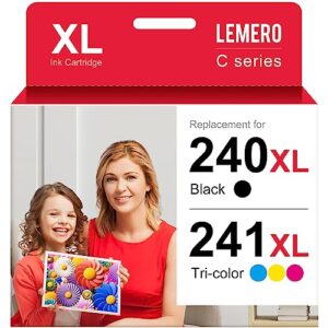 lemero 240xl 241xl remanufactured ink cartridge replacement for canon pg-240xl 240xl 241xl combo pack for pixma mg3620 mg3600 ts5120 mg3520 ts5100 mx472 mx432 (1 black, 1 tri-color, 2 pack)