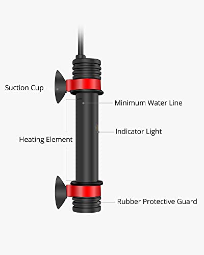 NICREW Preset Aquarium Heater, Submersible Fish Tank Heater with Electronic Thermostat, 100 Watt, for 10 to 25 Gallon Tank, UL Listed