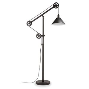 henn&hart pulley system floor lamp with metal shade in blackened bronze/blackened bronze, floor lamp for home office, bedroom, living room