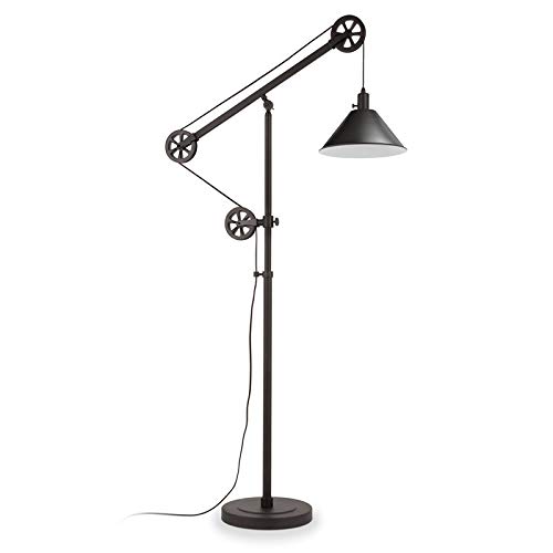 Henn&Hart Pulley System Floor Lamp with Metal Shade in Blackened Bronze/Blackened Bronze, Floor Lamp for Home Office, Bedroom, Living Room