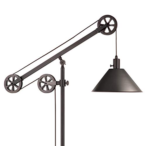 Henn&Hart Pulley System Floor Lamp with Metal Shade in Blackened Bronze/Blackened Bronze, Floor Lamp for Home Office, Bedroom, Living Room