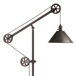 Henn&Hart Pulley System Floor Lamp with Metal Shade in Blackened Bronze/Blackened Bronze, Floor Lamp for Home Office, Bedroom, Living Room