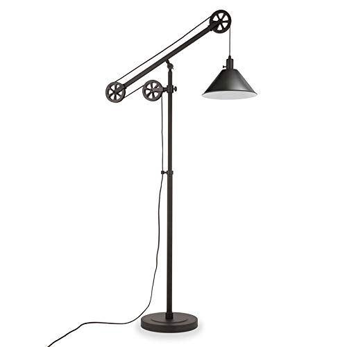 Henn&Hart Pulley System Floor Lamp with Metal Shade in Blackened Bronze/Blackened Bronze, Floor Lamp for Home Office, Bedroom, Living Room