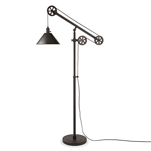 Henn&Hart Pulley System Floor Lamp with Metal Shade in Blackened Bronze/Blackened Bronze, Floor Lamp for Home Office, Bedroom, Living Room