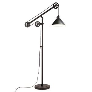 Henn&Hart Pulley System Floor Lamp with Metal Shade in Blackened Bronze/Blackened Bronze, Floor Lamp for Home Office, Bedroom, Living Room