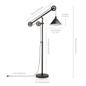 Henn&Hart Pulley System Floor Lamp with Metal Shade in Blackened Bronze/Blackened Bronze, Floor Lamp for Home Office, Bedroom, Living Room