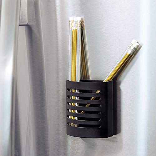 iDesign Forma Magnetic Metal Modern Pen and Pencil Holder, Writing Utensil Storage Organizer for Kitchen, Locker, Home, or Office, 3.25" x 1.75" x 3.5" - Matte Black