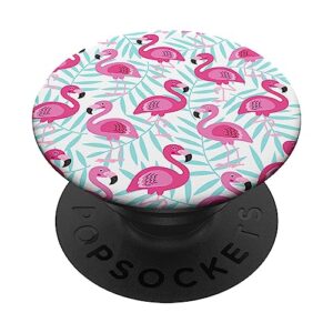 pink flamingos teal palm tree leaves cute beach theme popsockets swappable popgrip