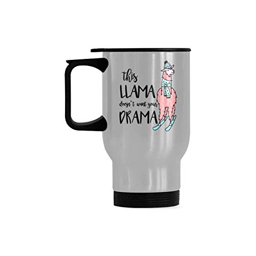 Funny Travel Mug This Llama Doesn't Want Your Drama Stainless Steel Coffee Cup, Funny Gifts for Christmas Birthday Mug, 14 Ounce Travel Mug Tea Cup