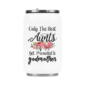 fashion stainless steel insulated vacuum travel mug, only the best aunts get promoted to godmother travel coffee mug tea cup, funny gifts for christmas birthday mug 10.3 ounce