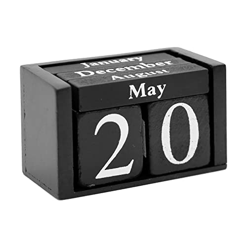 MICKYU Wooden Block Calendar for Desk, Small Perpetual Calendar Month Date Display for Teachers, Farmhouse Classroom Office Decor for Men Women (Black)