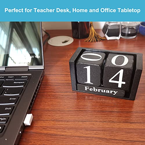 MICKYU Wooden Block Calendar for Desk, Small Perpetual Calendar Month Date Display for Teachers, Farmhouse Classroom Office Decor for Men Women (Black)