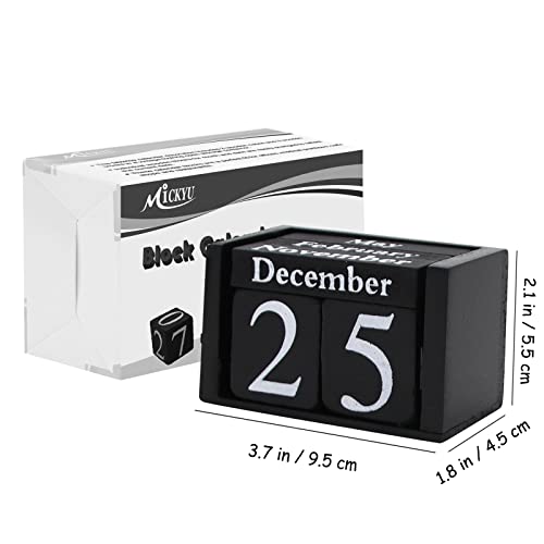 MICKYU Wooden Block Calendar for Desk, Small Perpetual Calendar Month Date Display for Teachers, Farmhouse Classroom Office Decor for Men Women (Black)