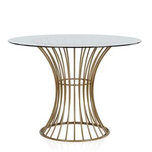 cosmoliving by cosmopolitan westwood modern clear tempered glass round top dining table with hourglass gold base - brass