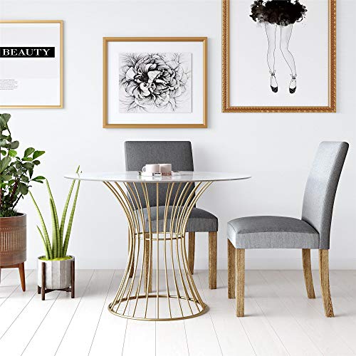 COSMOLiving by COSMOPOLITAN Westwood Modern Clear Tempered Glass Round Top Dining Table with Hourglass Gold Base - Brass