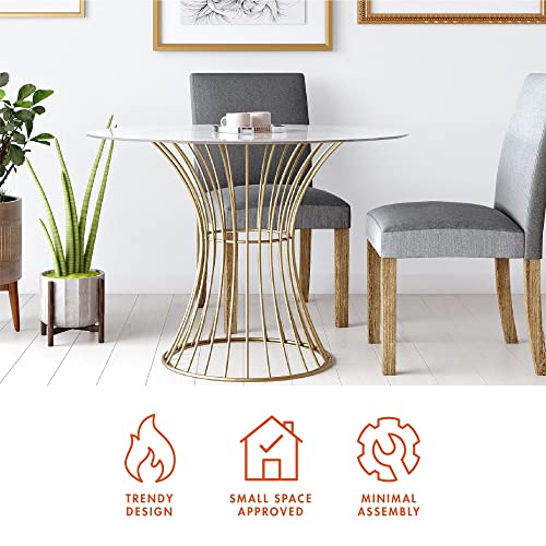 COSMOLiving by COSMOPOLITAN Westwood Modern Clear Tempered Glass Round Top Dining Table with Hourglass Gold Base - Brass