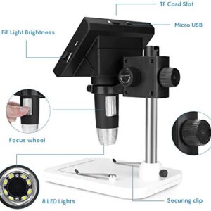 4.3 Inch Coin Microscope, 10X-1000X Magnification LCD Digital Microscope USB Microscope Camera Video Recorder with 8 Light for Adults PCB Soldering Jewelry Repair, Windows Compatible