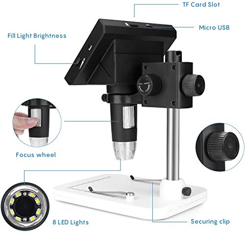 4.3 Inch Coin Microscope, 10X-1000X Magnification LCD Digital Microscope USB Microscope Camera Video Recorder with 8 Light for Adults PCB Soldering Jewelry Repair, Windows Compatible