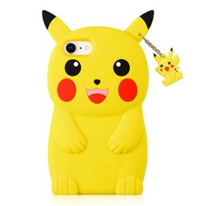 topsz yellow pikacu case for iphone 7/8/se 2022/2020,3d cartoon animal cover,girls kids teens boys man animated cool fun cute kawaii soft funny unique character cases for iphone 7/8/se 2022/2020 4.7"