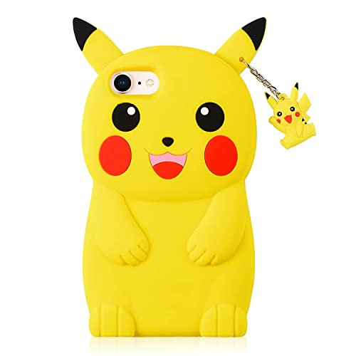 TopSZ Yellow Pikacu Case for iPhone 7/8/SE 2022/2020,3D Cartoon Animal Cover,Girls Kids Teens Boys Man Animated Cool Fun Cute Kawaii Soft Funny Unique Character Cases for iPhone 7/8/SE 2022/2020 4.7"