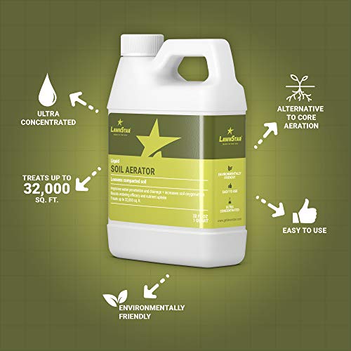 Liquid Lawn Aerator (32 fl oz) - Loosens & Conditions Compacted Soil - Alternative to Core and Mechanical Aeration - Improves Water Penetration & Drainage + Soil Oxygenation - American Made