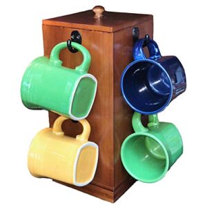 autumn alley mug holder - coffee mug tree - bamboo rotating cup holder with coffee pod storage - 8 mug tree stand spinning countertop mug rack - coffee mug & cup holder tree for counter