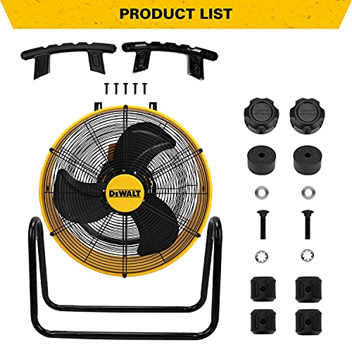 DEWALT DXF-2042 High-Velocity Industrial,Floor,Drum,Barn,Warehouse Fan Heavy Duty Mover Portable Air Circulator 3-Speed Adjustable Tilt, 20", Yellow