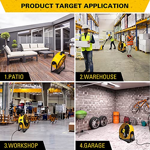 DEWALT DXF-2042 High-Velocity Industrial,Floor,Drum,Barn,Warehouse Fan Heavy Duty Mover Portable Air Circulator 3-Speed Adjustable Tilt, 20", Yellow