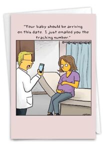nobleworks - baby tracking number - funny pregnancy congratulations, new baby card with envelope c6975bbg