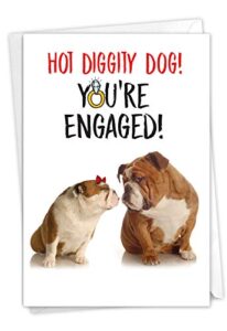 nobleworks - funny bulldog engagement greeting card - love, pet animal card wedding congratulations with envelope (1 card) - engaged dogs c6897eng