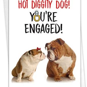 NobleWorks - Funny Bulldog Engagement Greeting Card - Love, Pet Animal Card Wedding Congratulations with Envelope (1 Card) - Engaged Dogs C6897ENG