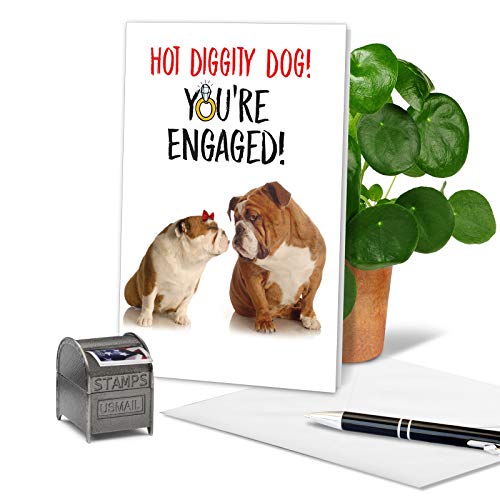 NobleWorks - Funny Bulldog Engagement Greeting Card - Love, Pet Animal Card Wedding Congratulations with Envelope (1 Card) - Engaged Dogs C6897ENG