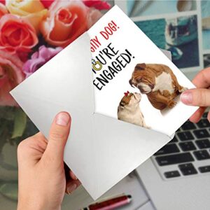 NobleWorks - Funny Bulldog Engagement Greeting Card - Love, Pet Animal Card Wedding Congratulations with Envelope (1 Card) - Engaged Dogs C6897ENG