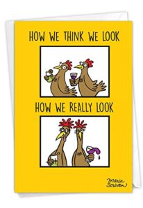 nobleworks - 1 happy birthday cartoon greeting card - funny notecard with envelope, comic stationery - how we look c6969bdg
