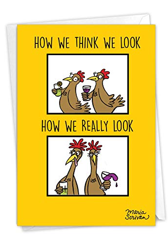 NobleWorks - 1 Happy Birthday Cartoon Greeting Card - Funny Notecard with Envelope, Comic Stationery - How We Look C6969BDG