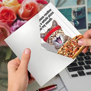 NobleWorks - 1 Cute Birthday Card with Envelope - Funny Wild Animals and Pets, Birthday Greeting - Pizza Fitness C6935BDG