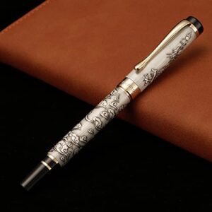 Jinhao 5000 Vintage Luxurious Metal Fountain Pen Beautiful Dragon Texture Carving, Ancient Gray Colour