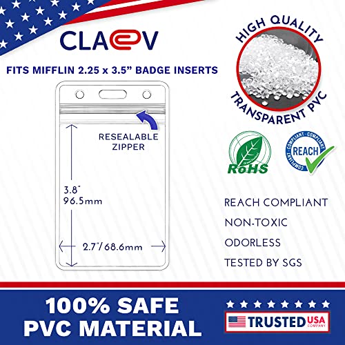 Claev Vertical ID Badge Holders (2.25x3.5 inch Standard, 100 Pack), Clear Waterproof Plastic Name Card Holders for Conferences, Conventions, Offices & Schools