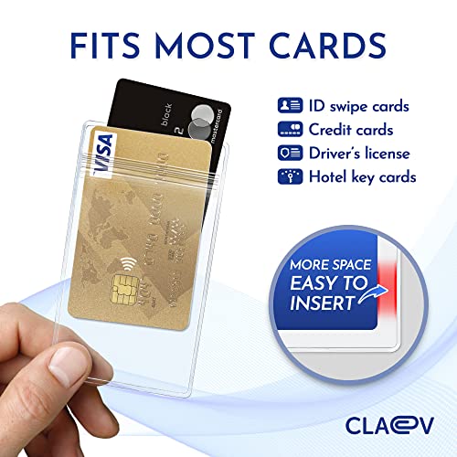 Claev Vertical ID Badge Holders (2.25x3.5 inch Standard, 100 Pack), Clear Waterproof Plastic Name Card Holders for Conferences, Conventions, Offices & Schools