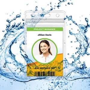 Claev Vertical ID Badge Holders (2.25x3.5 inch Standard, 100 Pack), Clear Waterproof Plastic Name Card Holders for Conferences, Conventions, Offices & Schools