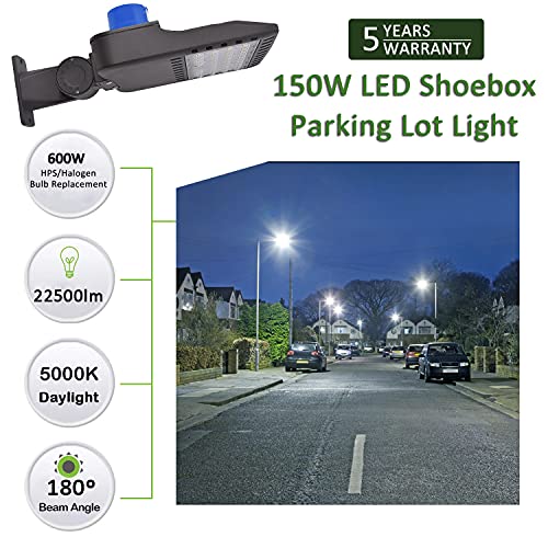 SZGMJIA 150W Parking Lot Lighting, 22,500 Lumen Super Bright 5000K Daylight White Replaces 600W Halide LED Street Lights Shoebox Pole Lights with photocell for Stadium Parking Lot Roadways