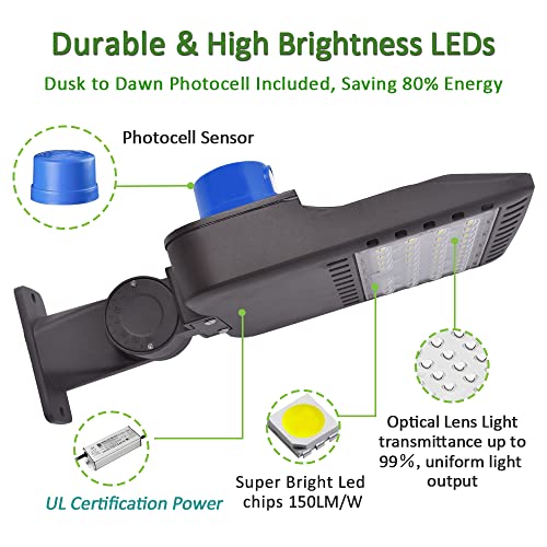 SZGMJIA 150W Parking Lot Lighting, 22,500 Lumen Super Bright 5000K Daylight White Replaces 600W Halide LED Street Lights Shoebox Pole Lights with photocell for Stadium Parking Lot Roadways