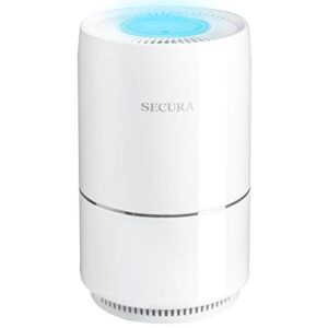 secura purifier for home true hepa filter for pet dander, dust, and smoke odor eliminator air cleaners, for small room with led nightlight, white