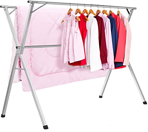 HYNAWIN Clothes Drying Racks, Upgraded Stainless Steel Laundry Drying Rack, Heavy Duty Collapsible Garment Rack, Clothes Storage Rack for Indoor Outdoor, 1.5M/59 in