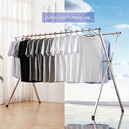 HYNAWIN Clothes Drying Racks, Upgraded Stainless Steel Laundry Drying Rack, Heavy Duty Collapsible Garment Rack, Clothes Storage Rack for Indoor Outdoor, 1.5M/59 in