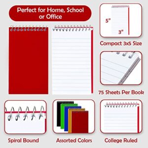 Ready Office Wirebound Spiral Memo Books, Small Notepad with Top-Opening, College Ruled, Mini Note Books, 3" x 5", 75 Sheets/Pad - 5 Pads/Pack